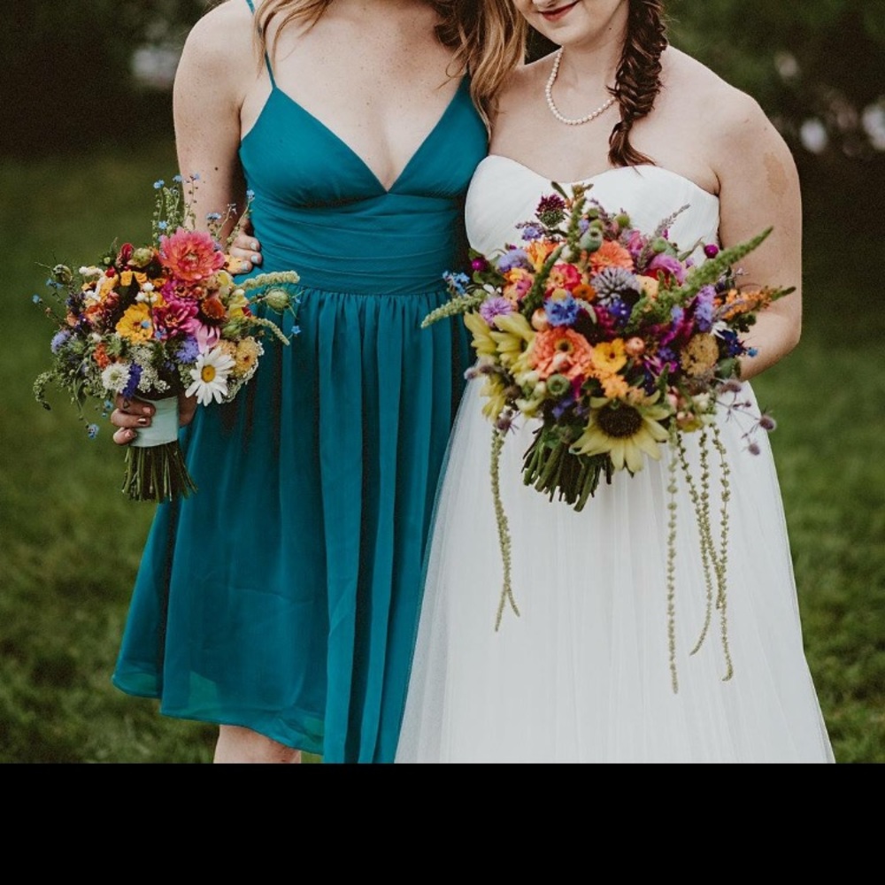 David’s Bridal triangle top bridesmaid dress